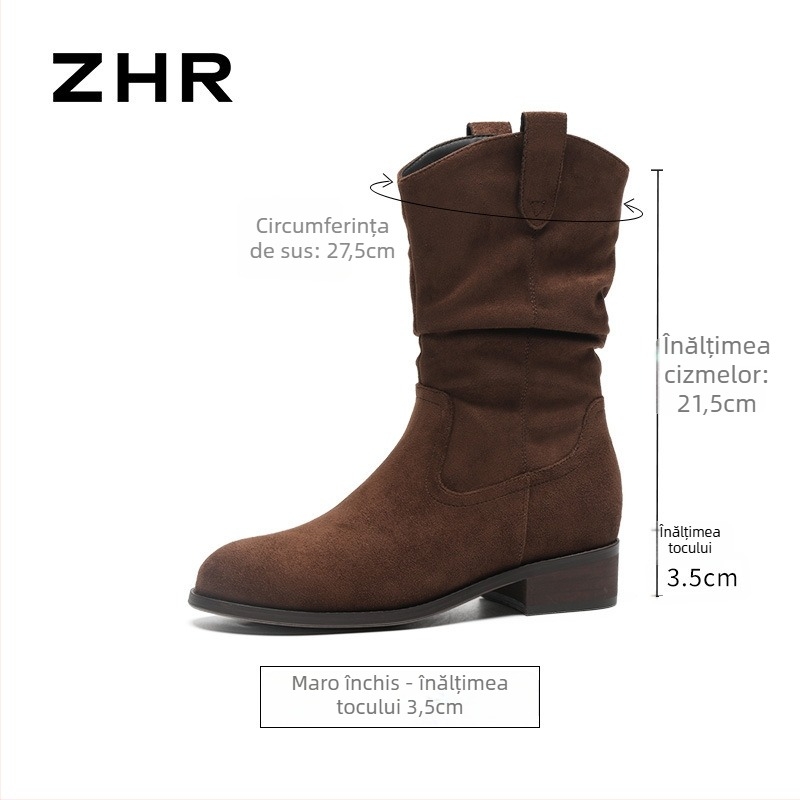 Cizme de damă Martin cu partea superioară din flanel, vârf rotund, toc mediu (3–5 cm), talpă TPU