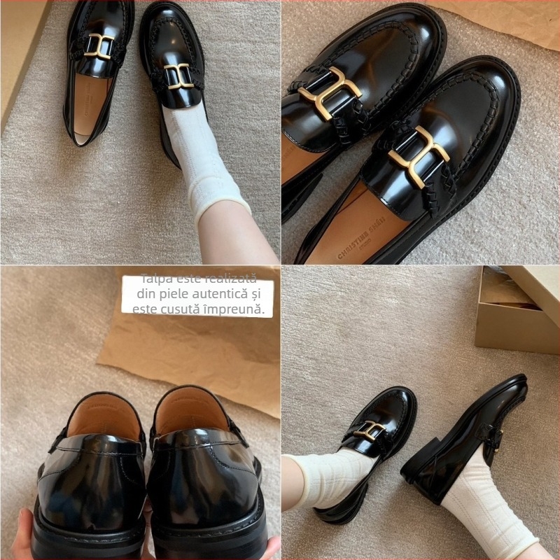 Loaferi pentru femei, vârf rotund, partea superioară din microfibră, talpa interioară din piele naturală, toc 3-5 cm, talpă din cauciuc