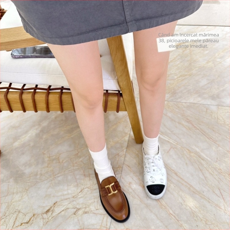 Loaferi pentru femei, vârf rotund, partea superioară din microfibră, talpa interioară din piele naturală, toc 3-5 cm, talpă din cauciuc