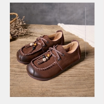 Loaferi dama din piele naturala, vârf rotund, talpă din cauciuc, toc mic 1–3 cm, pentru toamna-iarna