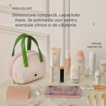 Geantă cosmetică de călătorie, poliester, design monocrom, impermeabilă și extensibilă, stil urban minimalist, unisex