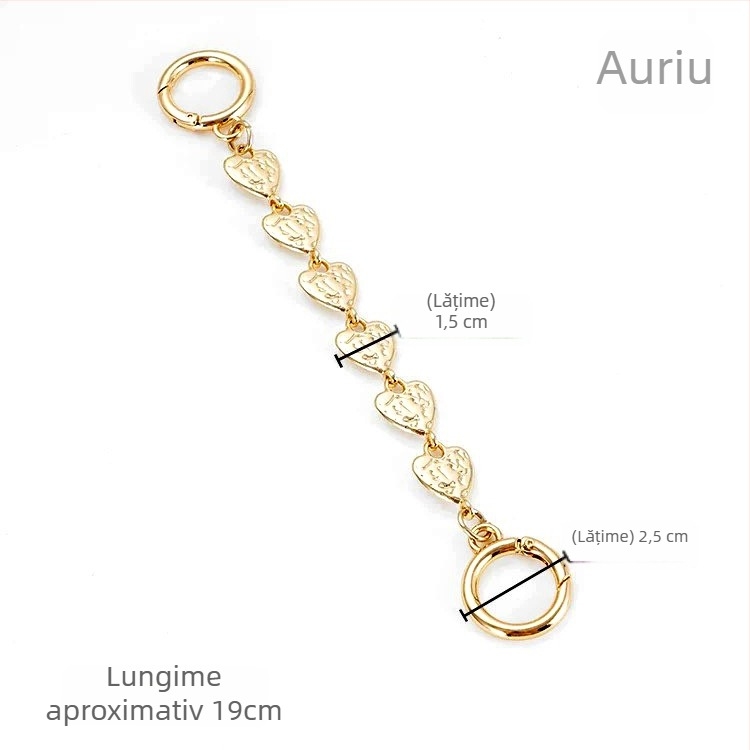 Lanț extensibil pentru curea de geantă, design inimă – aliaj de zinc, accesorii pentru geantă crossbody/pe umăr, Primăvara 2024
