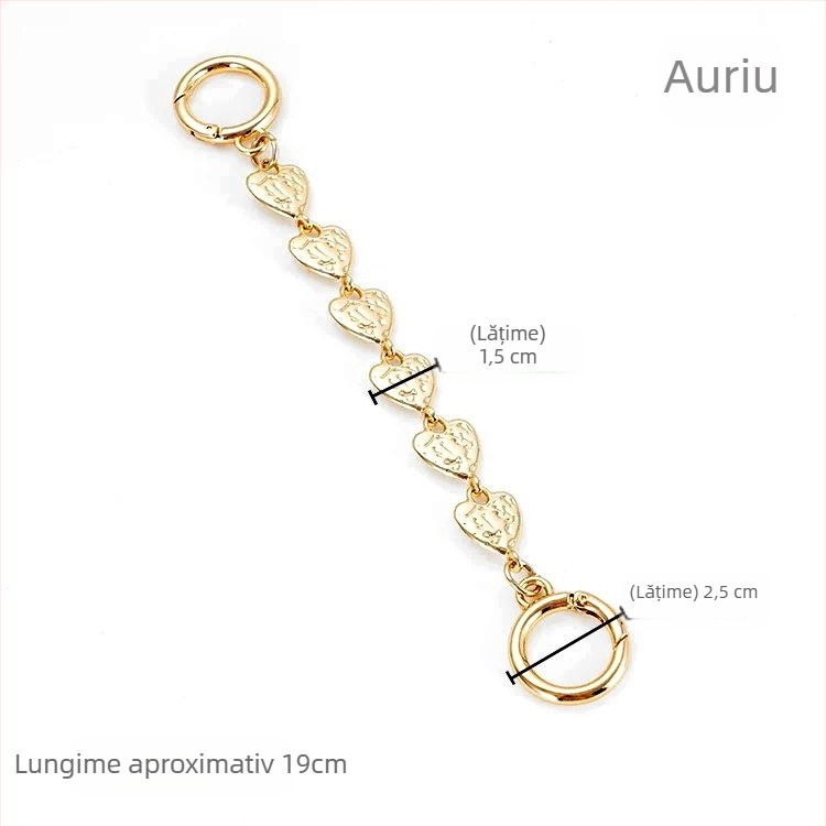 Lanț extensibil pentru curea de geantă, design inimă – aliaj de zinc, accesorii pentru geantă crossbody/pe umăr, Primăvara 2024