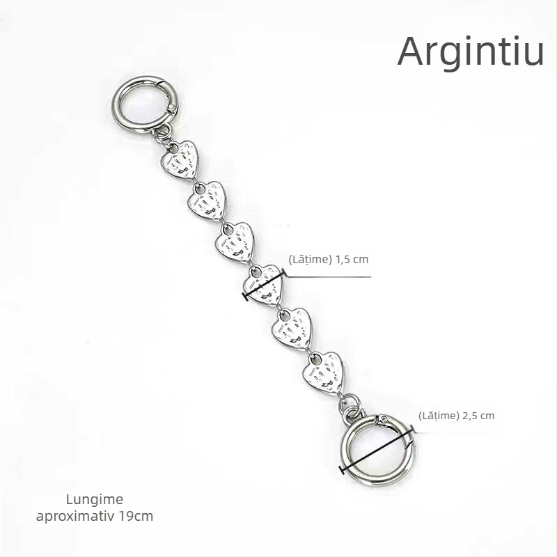 Lanț extensibil pentru curea de geantă, design inimă – aliaj de zinc, accesorii pentru geantă crossbody/pe umăr, Primăvara 2024