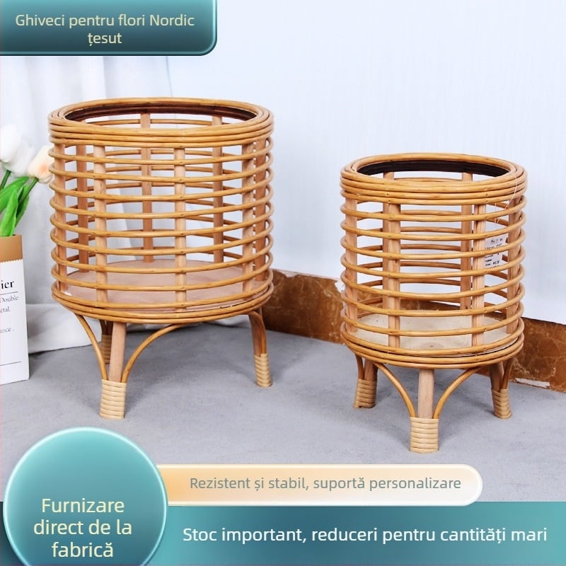 Ghiveci împletit în stil european pentru interior, decor pentru balcon, material din rășină, proces de fabricație din rășină, marcă: Altele