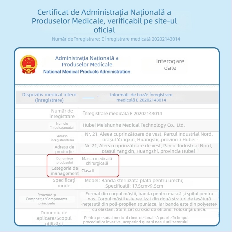 Masca chirurgicală medicală Doctor Chu – Material nețesut + meltblown, de unică folosință