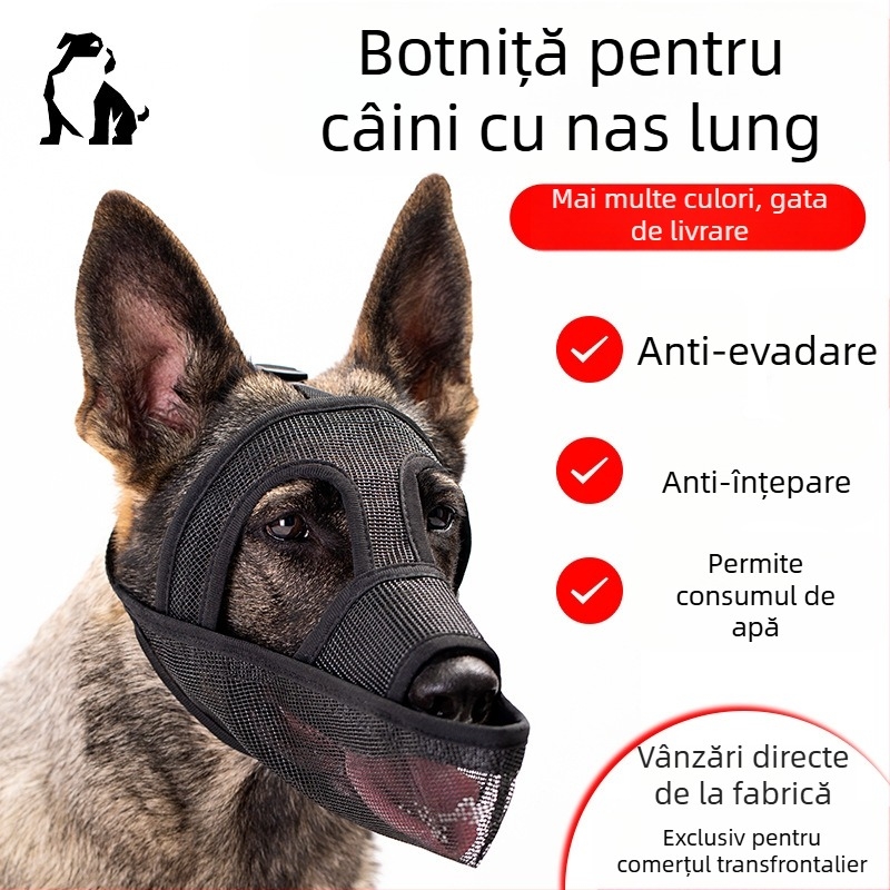 Mască de bot pentru câini mici și de talie medie – plasă din material de plasă, Han Dou, origine Zhejiang, pachet 300, anti-lătrat, anti- mușcare, anti-supra alimentării