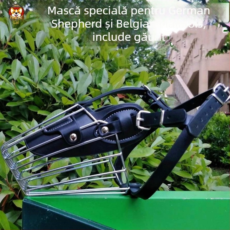 Botniță pentru câini cu bot lung, din fier și piele PU — anti-lătrat, anti-mușcat, anti-ingestie accidentală