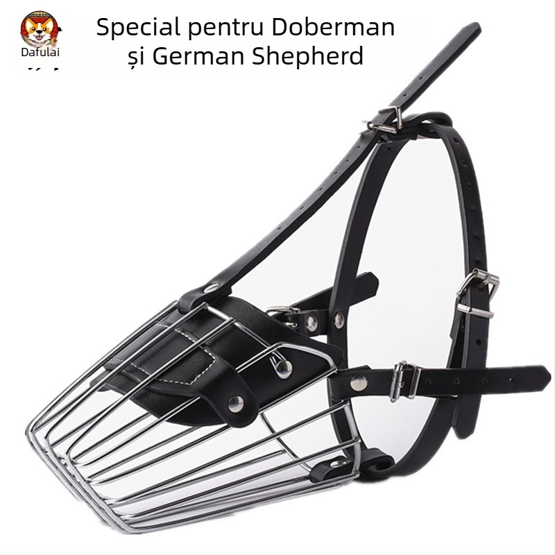 Botniță pentru câini cu bot lung, din fier și piele PU — anti-lătrat, anti-mușcat, anti-ingestie accidentală