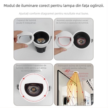 Lampă LED încorporată pentru oglinda de machiaj, sursă COB, CRI ≥95, 220V, corp din aluminiu, întrerupător cu buton