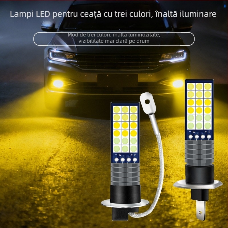 Lumini LED de ceață pentru vehicule – tri-color, model 3030, 12V, carcasă din aluminiu