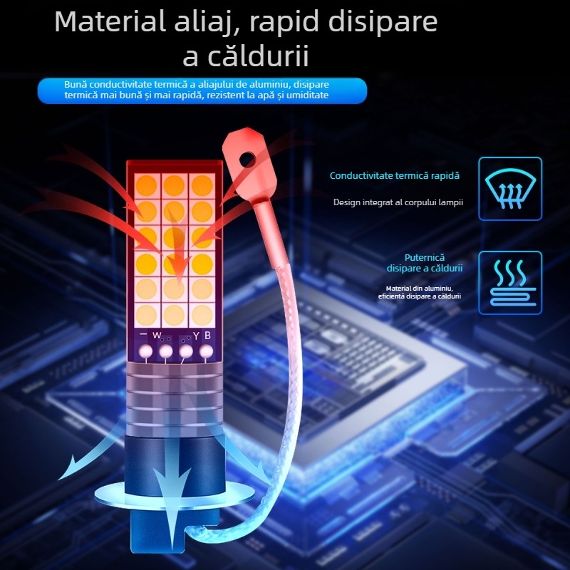 Lumini LED de ceață pentru vehicule – tri-color, model 3030, 12V, carcasă din aluminiu