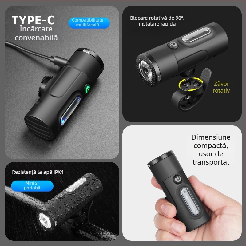 Demonknights Sistem de iluminare pentru bicicletă: far frontal și far spate pentru plimbări nocturne, impermeabil, compatibil MTB/șosea