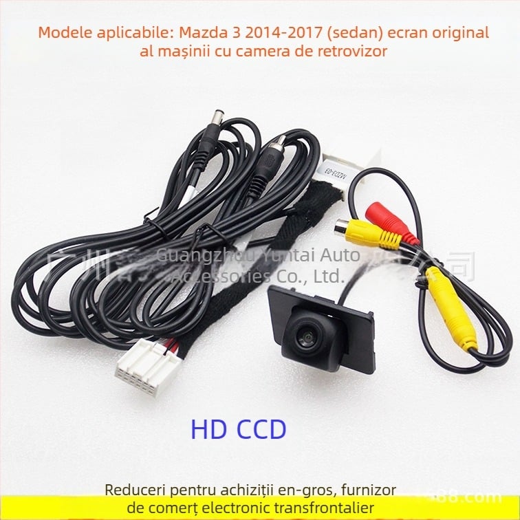 Cameră de mers înapoi pentru Mazda 3 Hatchback (2014-2017), compatibilă cu ecranul original, imagine HD, alimentare 12V, imagine oglindă