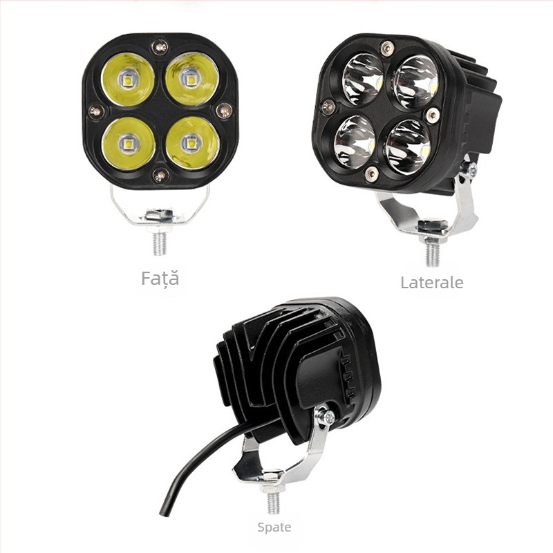 Proiector LED pentru motocicletă electrică – far frontal extern pentru off-road, design trifoliu cu patru foi, iluminare de lucru/ajutor (40W, 9–30V, 1A, aluminiu+PC, personalizabil)