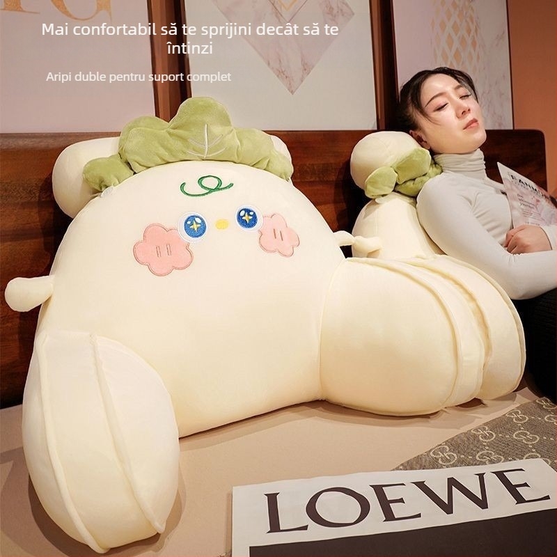 Perne lombare cu spate mare și pernă mică, husă detașabilă și lavabilă, umplutură PP bumbac, broderie florală, stil desen animat