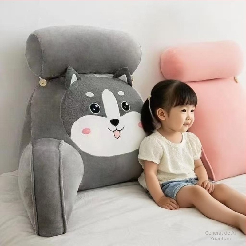 Perne lombare cu spate mare și pernă mică, husă detașabilă și lavabilă, umplutură PP bumbac, broderie florală, stil desen animat