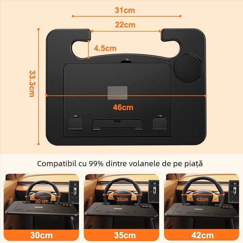 Masă mică multifuncțională pentru volanul mașinii, instalare încorporată, material plastic și altele, compatibil universal