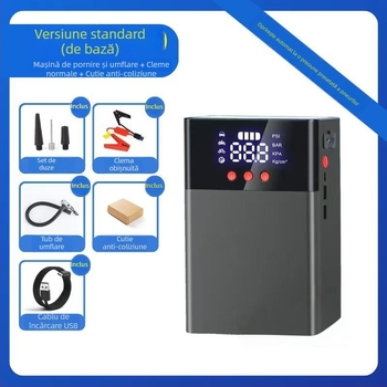 Q9 Sursă de energie de urgență pentru mașină cu pompă de aer – 2 în 1 pornire și umflare, capacitate mare; Funcții: Pornire, Umflare, Iluminare, Încărcare USB; Pentru mașinile de familie; Personalizare disponibilă