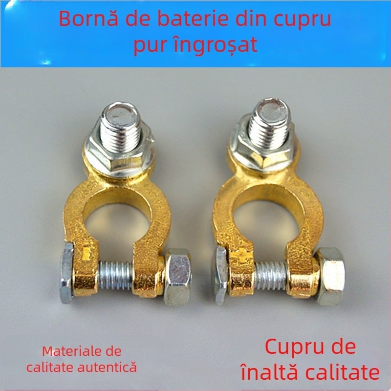 Cleme pentru baterie auto din cupru pur, design îngroșat, conector de terminal