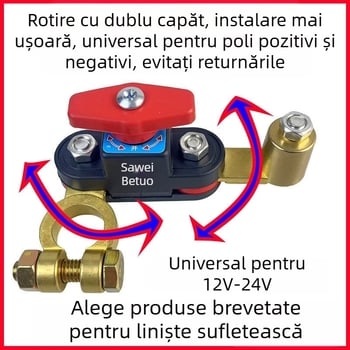 Comutator de deconectare a bateriei auto cu corp din cupru pur — clemă de montaj, protecție împotriva scurgerilor și a descărcării