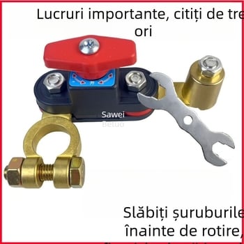 Comutator de deconectare a bateriei auto cu corp din cupru pur — clemă de montaj, protecție împotriva scurgerilor și a descărcării