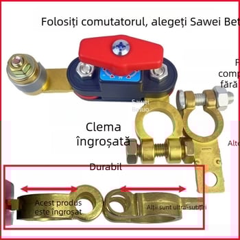 Comutator de deconectare a bateriei auto cu corp din cupru pur — clemă de montaj, protecție împotriva scurgerilor și a descărcării