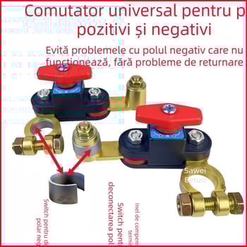 Comutator de deconectare a bateriei auto cu corp din cupru pur — clemă de montaj, protecție împotriva scurgerilor și a descărcării