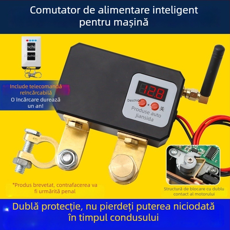Intrerupător de alimentare pentru baterie auto cu telecomandă wireless, pentru motor de 12V, stil mecanic, rază de acțiune ~30 m