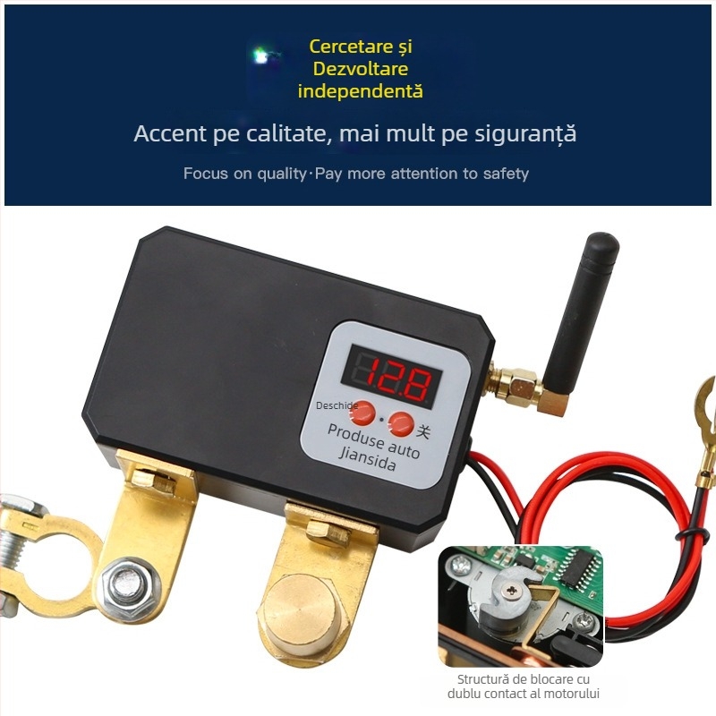 Intrerupător de alimentare pentru baterie auto cu telecomandă wireless, pentru motor de 12V, stil mecanic, rază de acțiune ~30 m