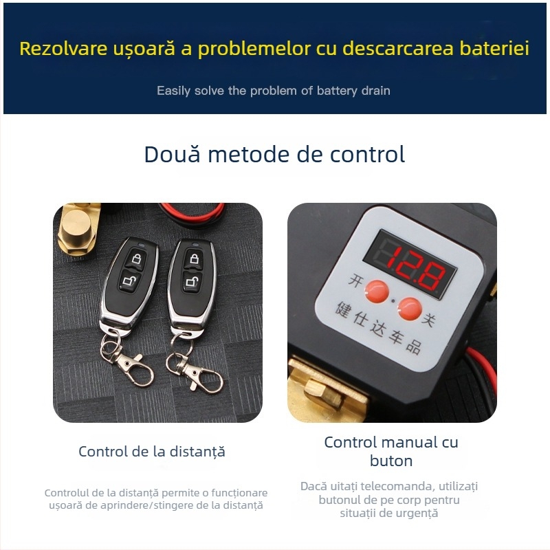 Intrerupător de alimentare pentru baterie auto cu telecomandă wireless, pentru motor de 12V, stil mecanic, rază de acțiune ~30 m