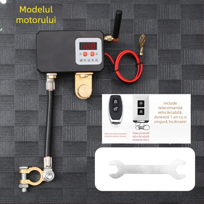 Intrerupător de alimentare pentru baterie auto cu telecomandă wireless, pentru motor de 12V, stil mecanic, rază de acțiune ~30 m