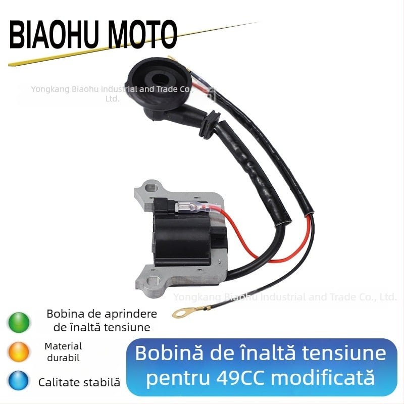 Bobină de aprindere pentru motoare în doi timpi (43cc/49cc), compatibilă cu modelele 40-5 și 44-5 pentru pocket bikes, eficiență înaltă și rezistență la temperaturi ridicate