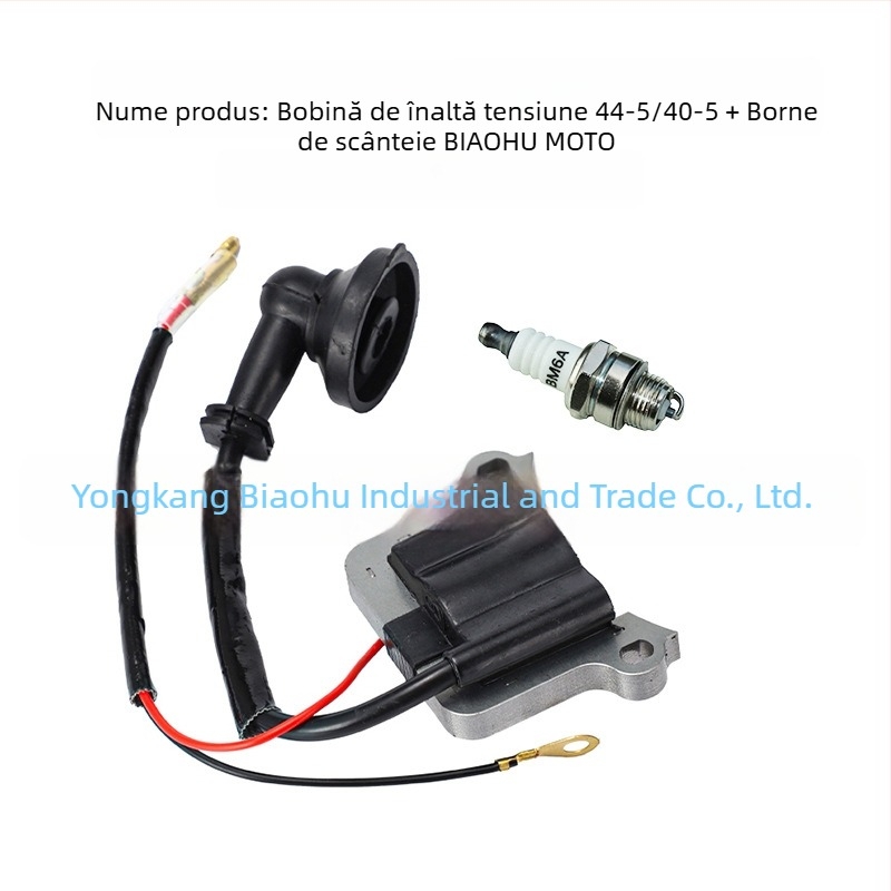 Bobină de aprindere pentru motoare în doi timpi (43cc/49cc), compatibilă cu modelele 40-5 și 44-5 pentru pocket bikes, eficiență înaltă și rezistență la temperaturi ridicate