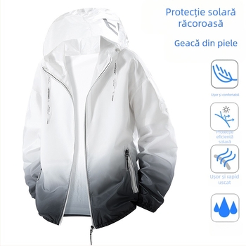 Geacă cu glugă Ice Silk pentru adolescenți, ușoară, vară, pentru exterior, cu protecție UV 50+, design gradient, fermoar și buzunare laterale