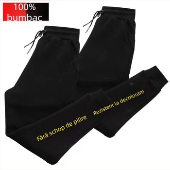 Pantaloni sport masculini cu fleece, croială lejeră, talie înaltă, 100% bumbac