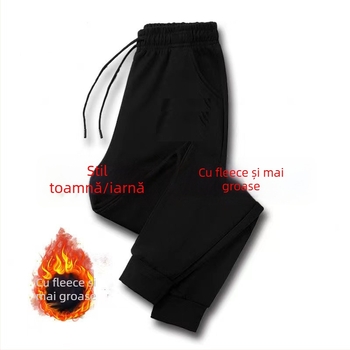 Pantaloni sport masculini cu fleece, croială lejeră, talie înaltă, 100% bumbac