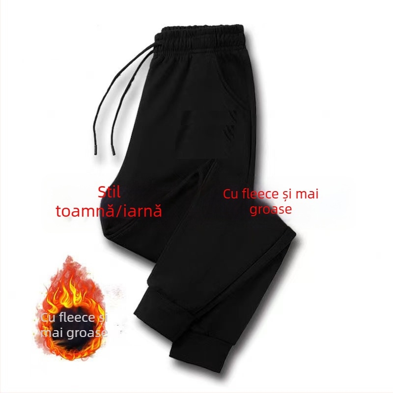 Pantaloni sport masculini cu fleece, croială lejeră, talie înaltă, 100% bumbac