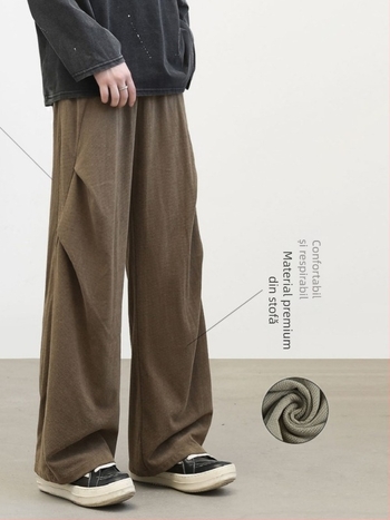 Pantaloni corduroy pentru bărbați, drepti, cu fleece, închidere cu șnur, pantaloni casual de iarnă