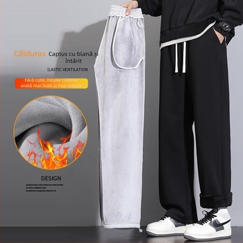 Pantaloni casual bărbați din bumbac, croială dreaptă, talie mijlocie, micro-elasticitate, iarna 2024