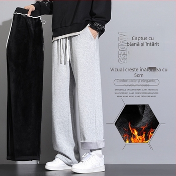 Pantaloni casual bărbați din bumbac, croială dreaptă, talie mijlocie, micro-elasticitate, iarna 2024