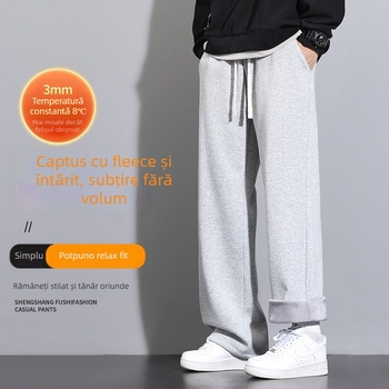 Pantaloni casual bărbați din bumbac, croială dreaptă, talie mijlocie, micro-elasticitate, iarna 2024