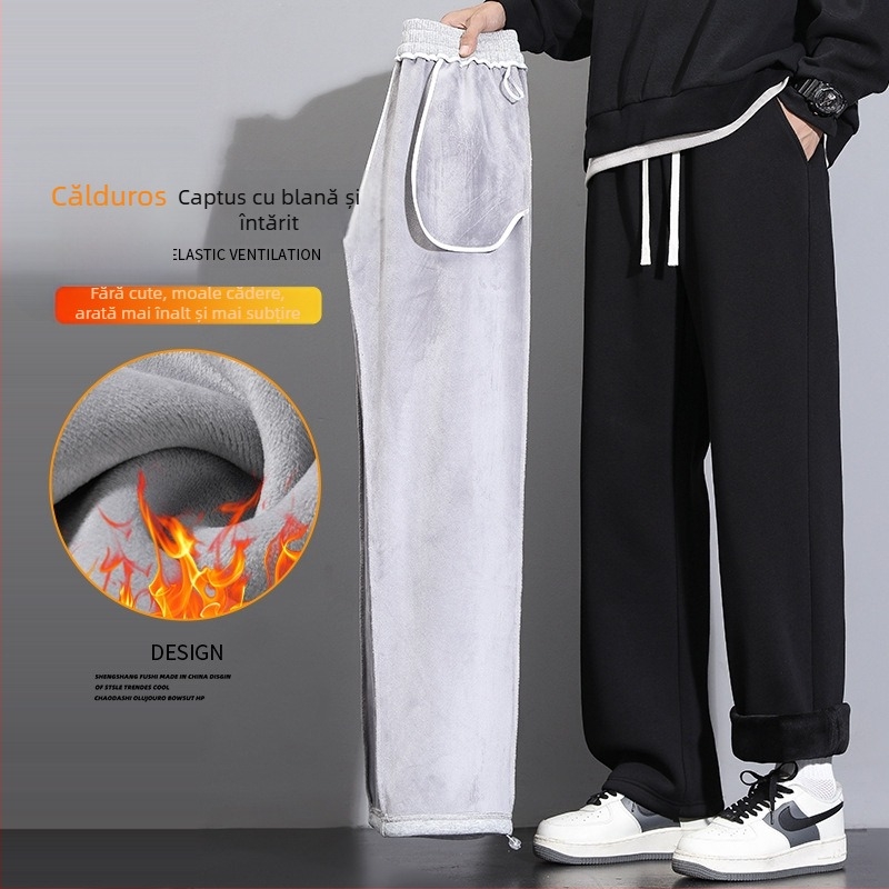 Pantaloni casual bărbați din bumbac, croială dreaptă, talie mijlocie, micro-elasticitate, iarna 2024