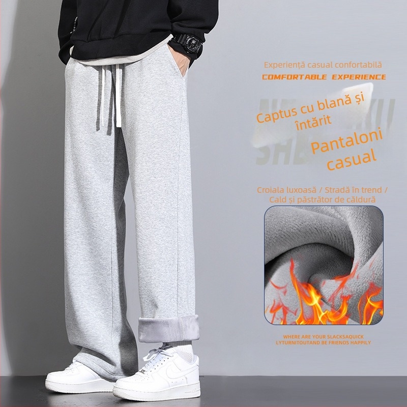 Pantaloni casual bărbați din bumbac, croială dreaptă, talie mijlocie, micro-elasticitate, iarna 2024