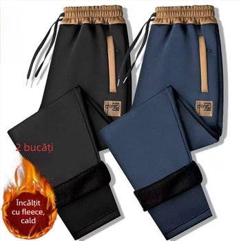 Pantaloni casual sport pentru bărbați, croială lejeră, talie medie, material velur, model solid, stil sport