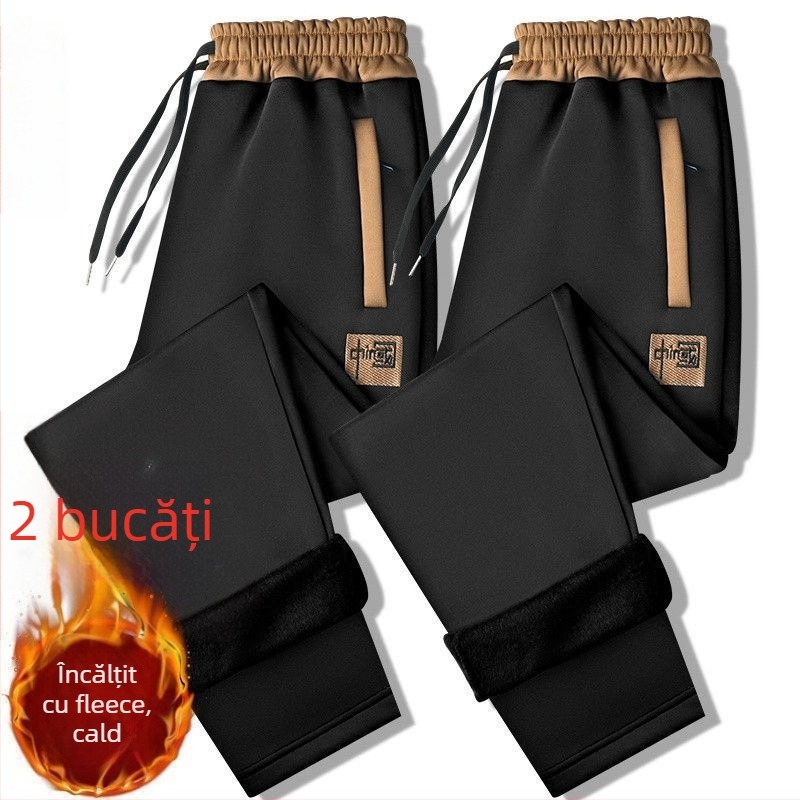 Pantaloni casual sport pentru bărbați, croială lejeră, talie medie, material velur, model solid, stil sport