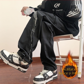 Pantaloni Softshell pentru bărbați, drumeții montane, căptuțiți cu fleece gros, material poliester-cotton, croială dreaptă, talie medie, multiple buzunare