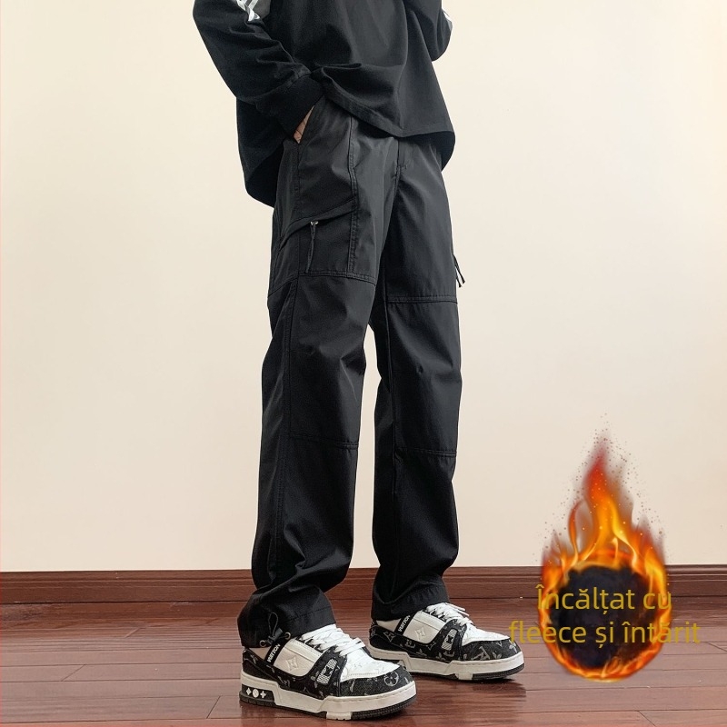 Pantaloni Softshell pentru bărbați, drumeții montane, căptuțiți cu fleece gros, material poliester-cotton, croială dreaptă, talie medie, multiple buzunare