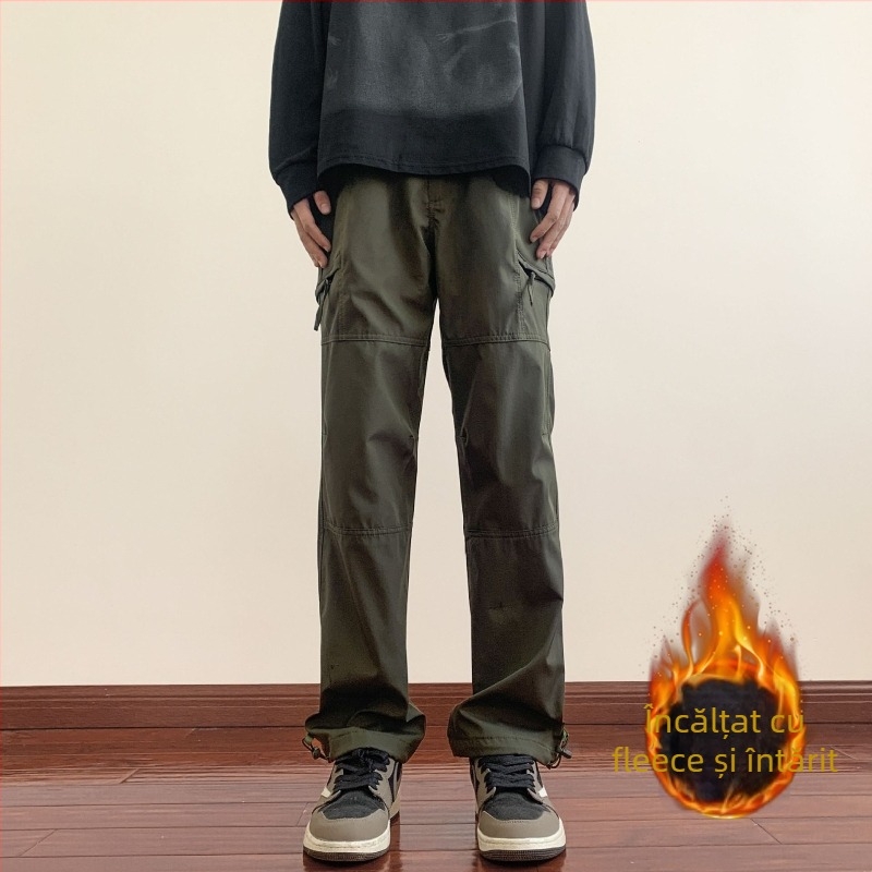 Pantaloni Softshell pentru bărbați, drumeții montane, căptuțiți cu fleece gros, material poliester-cotton, croială dreaptă, talie medie, multiple buzunare