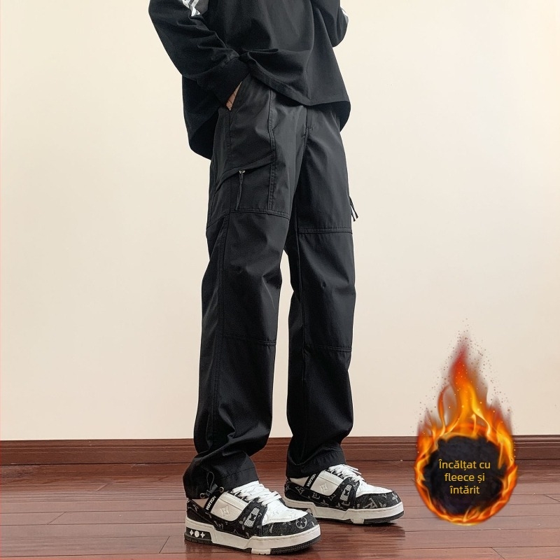 Pantaloni Softshell pentru bărbați, drumeții montane, căptuțiți cu fleece gros, material poliester-cotton, croială dreaptă, talie medie, multiple buzunare